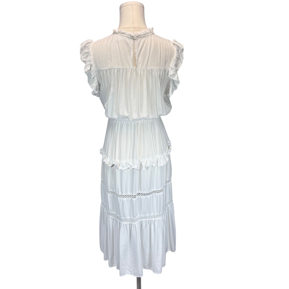 A Loves A Tiered Midi Dress Women S White Lace Trim Ruffle Cottagecore Boho - Picture 2 of 8